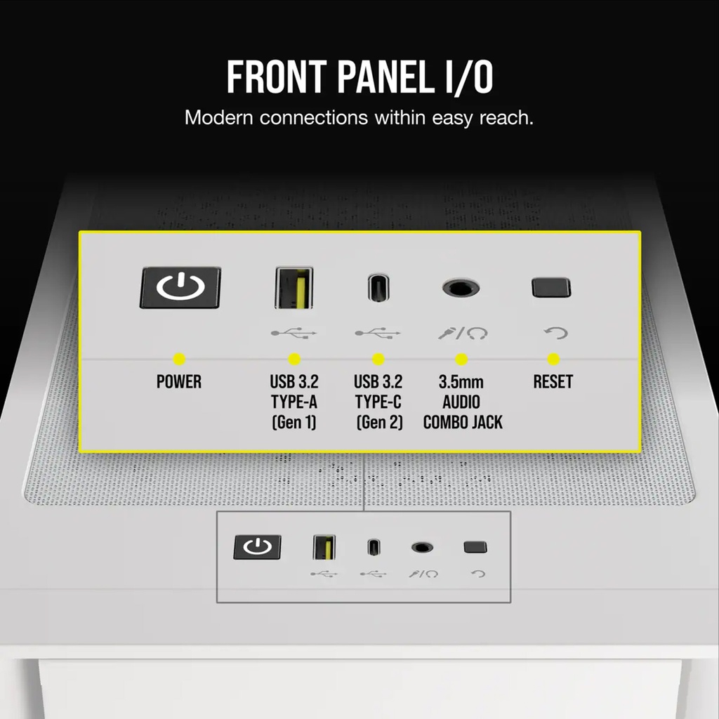 Corsair 4000D Airflow Mid Tower Steel Plastic Side Tempered Glass Panel Case with 3 RGB Fan - White