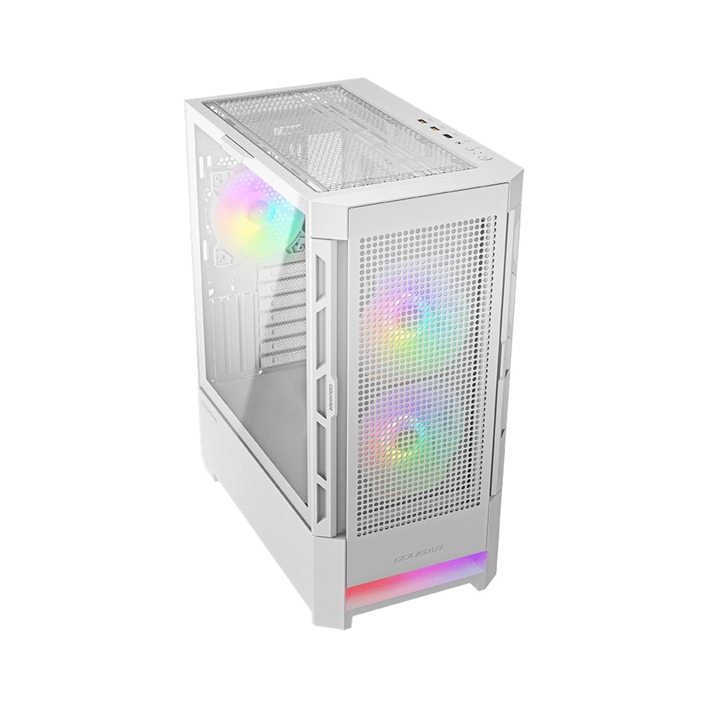 Cougar Air Face Mid Tower Tempered Glass Side Panel Case with 3 RGB Fans - White