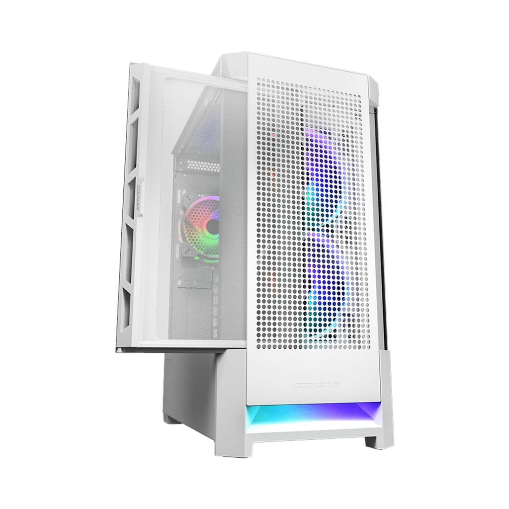 Cougar Air Face Mid Tower Tempered Glass Side Panel Case with 3 RGB Fans - White