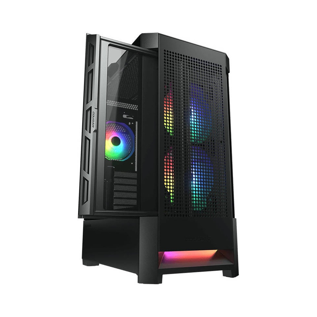 Cougar Air Face Mid Tower Tempered Glass Side Panel Case with 3 RGB Fans - Black