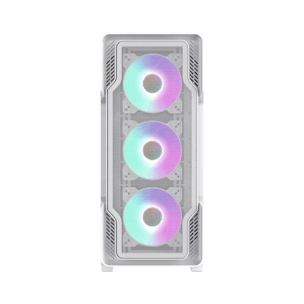 GameMax Siege E-ATX Full Tower Mesh Tempered Glass Side Panel Case with 4 RGB Fans - White