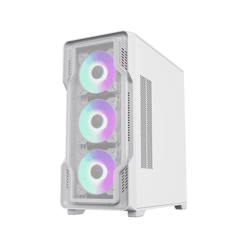 GameMax Siege E-ATX Full Tower Mesh Tempered Glass Side Panel Case with 4 RGB Fans - White