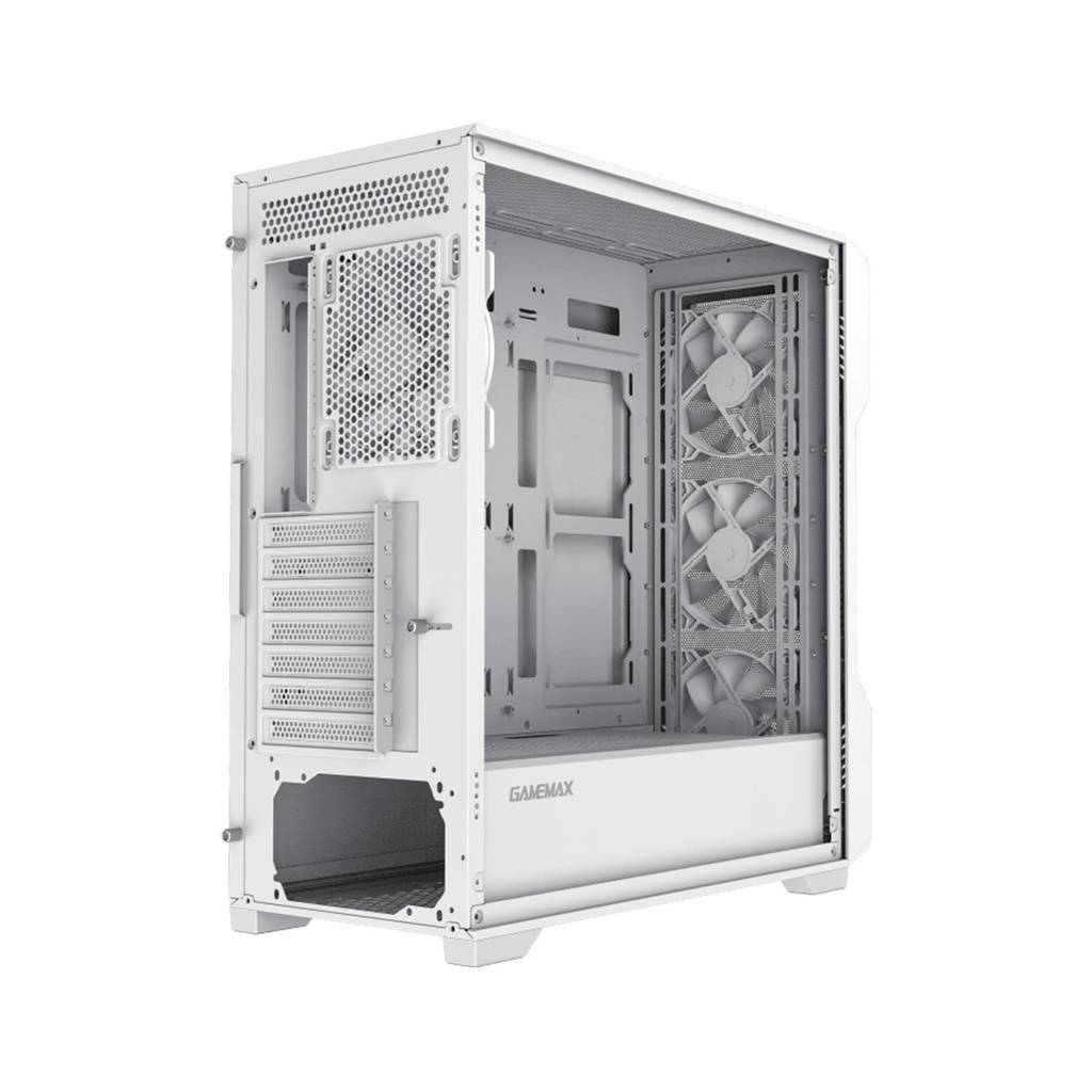 GameMax Siege E-ATX Full Tower Mesh Tempered Glass Side Panel Case with 4 RGB Fans - White