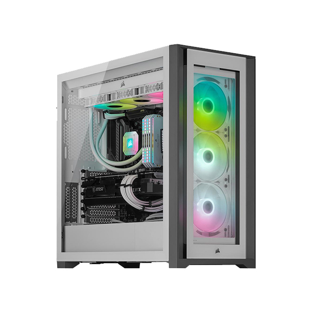 Corsair iCUE 5000X RGB Mid-Tower 4-Sides Tempered Glass Panel with 3 RGB Elite Fans - White