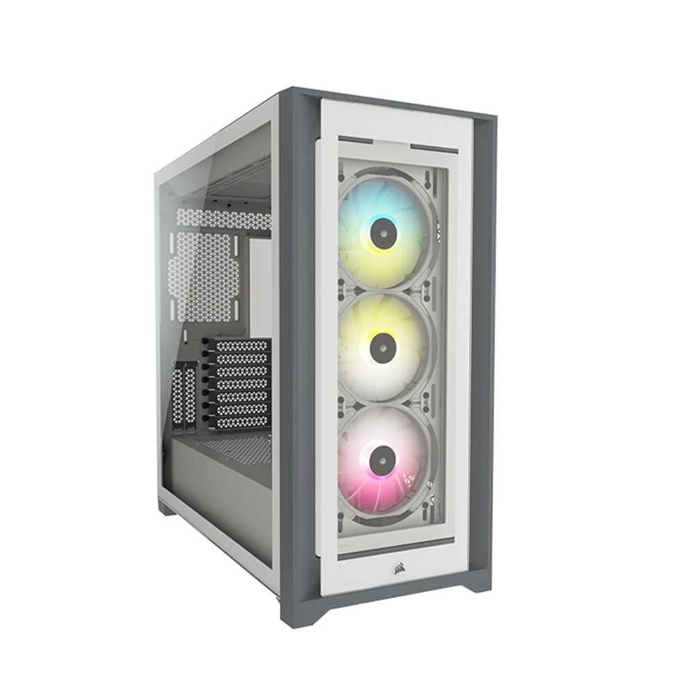 Corsair iCUE 5000X RGB Mid-Tower 4-Sides Tempered Glass Panel with 3 RGB Elite Fans - White
