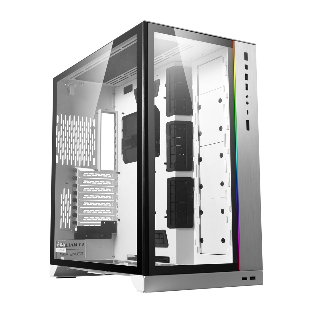 LIAN LI O11 Dynamic XL ROG Certified Tempered Glass Side & Front Panel + RGB Lighting Front Panel Case - White