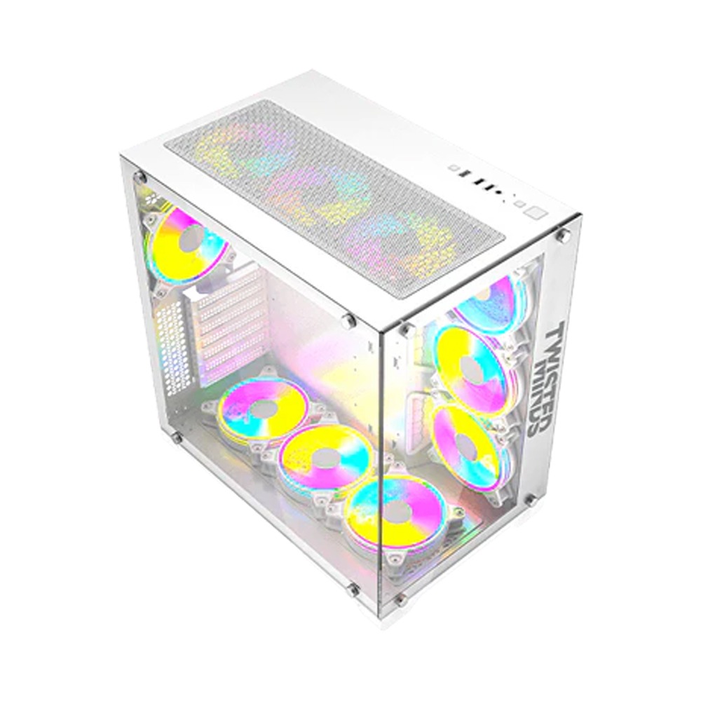 Twisted Minds Bullet-07 Mid Tower Two Panel Front & Left Side Tempered Glass Case with 7 RGB Fans - White
