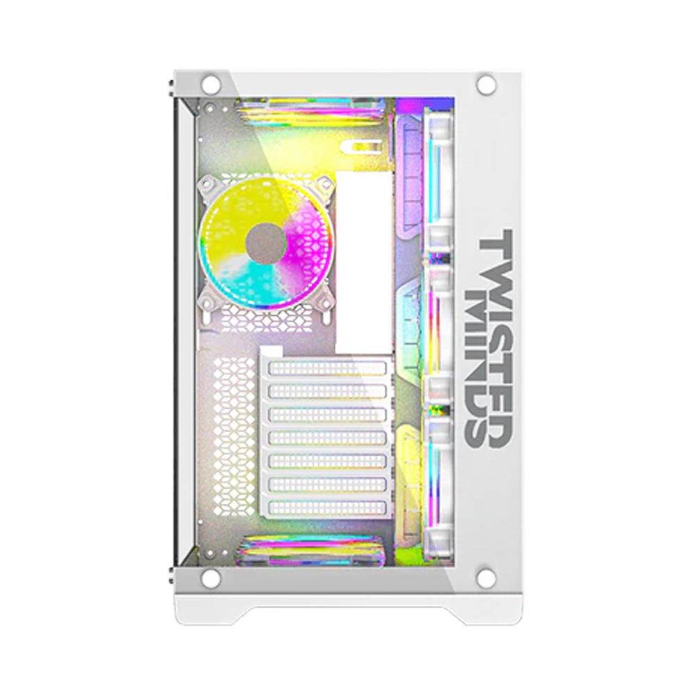 Twisted Minds Bullet-07 Mid Tower Two Panel Front & Left Side Tempered Glass Case with 7 RGB Fans - White