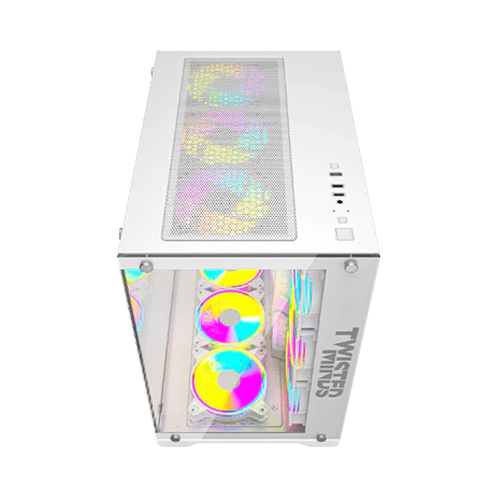 Twisted Minds Bullet-07 Mid Tower Two Panel Front & Left Side Tempered Glass Case with 7 RGB Fans - White