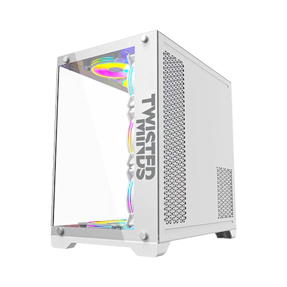 Twisted Minds Bullet-07 Mid Tower Two Panel Front & Left Side Tempered Glass Case with 7 RGB Fans - White