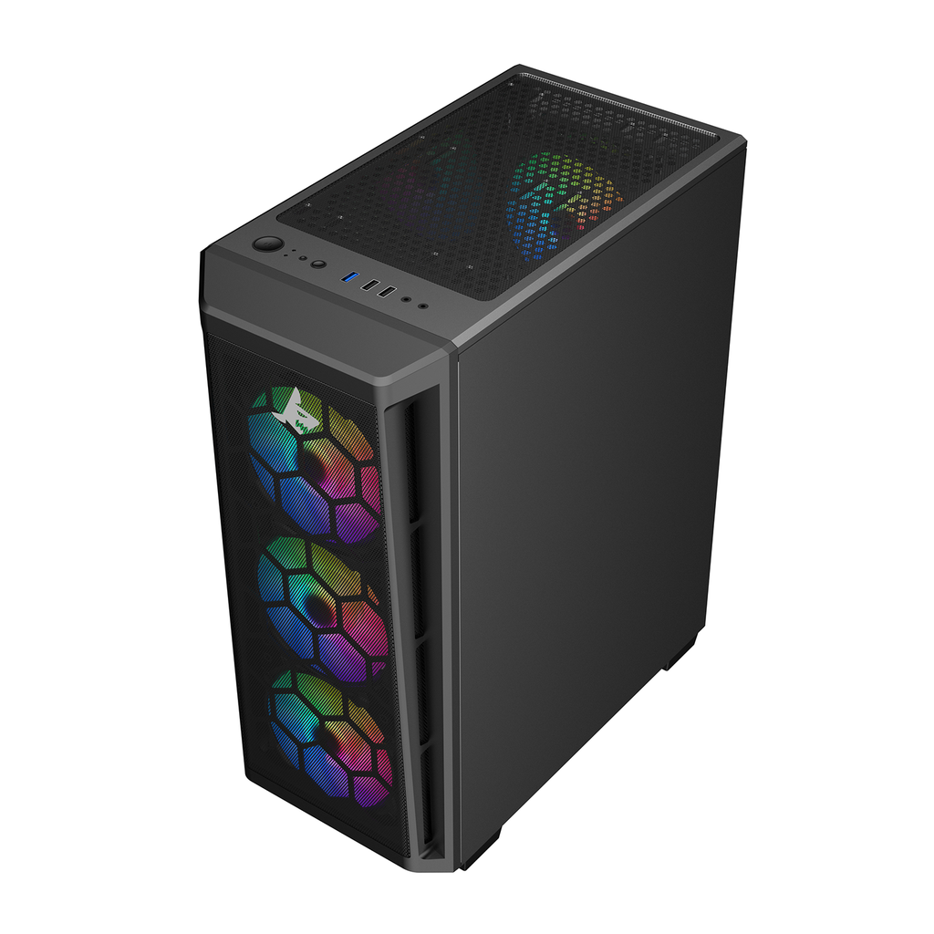 Sharx Razorfin ATX Mid Tower Left Side Tempered Glass Panel Case With 4 RGB Fans - Black