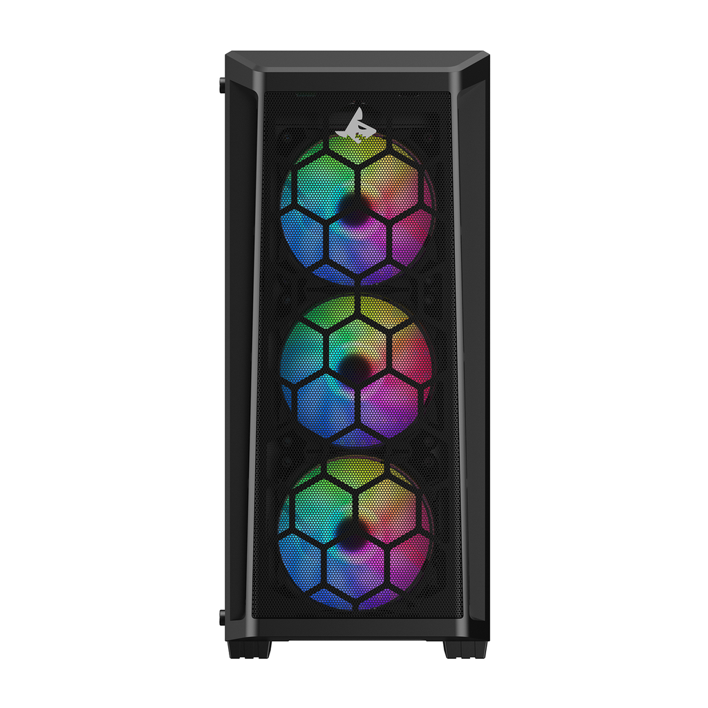 Sharx Razorfin ATX Mid Tower Left Side Tempered Glass Panel Case With 4 RGB Fans - Black