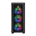 Sharx Razorfin ATX Mid Tower Left Side Tempered Glass Panel Case With 4 RGB Fans - Black