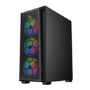Sharx Razorfin ATX Mid Tower Left Side Tempered Glass Panel Case With 4 RGB Fans - Black