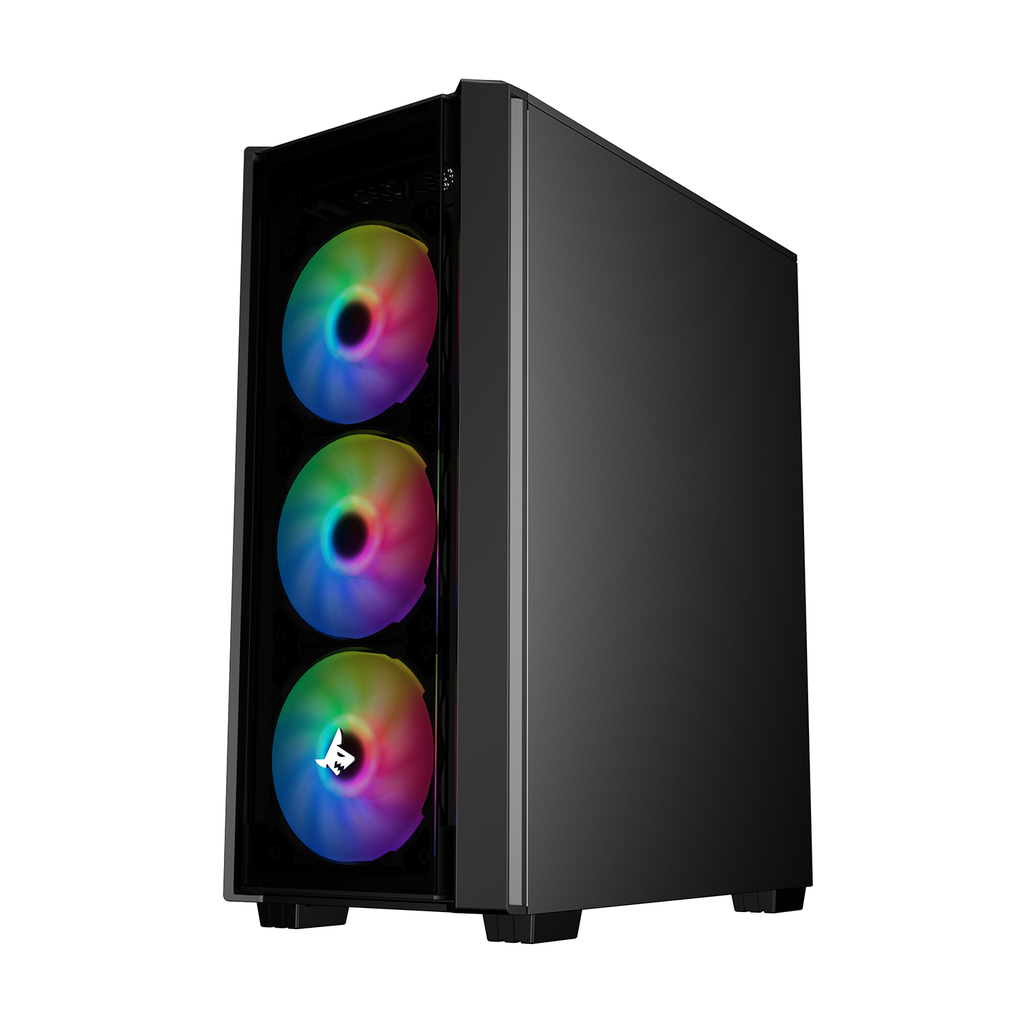 Sharx Striker Mid Tower Two Panel Front & Left Side Tempered Glass Case with 4 RGB Fans - Black