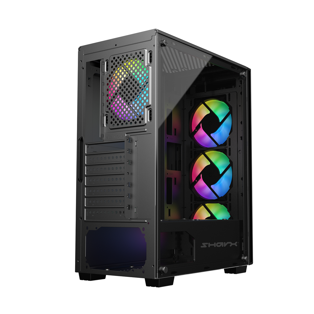 Sharx Striker Mid Tower Two Panel Front & Left Side Tempered Glass Case with 4 RGB Fans - Black
