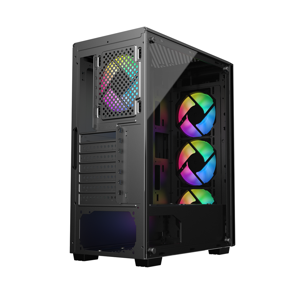 Sharx Striker Mid Tower Two Panel Front & Left Side Tempered Glass Case with 4 RGB Fans - Black