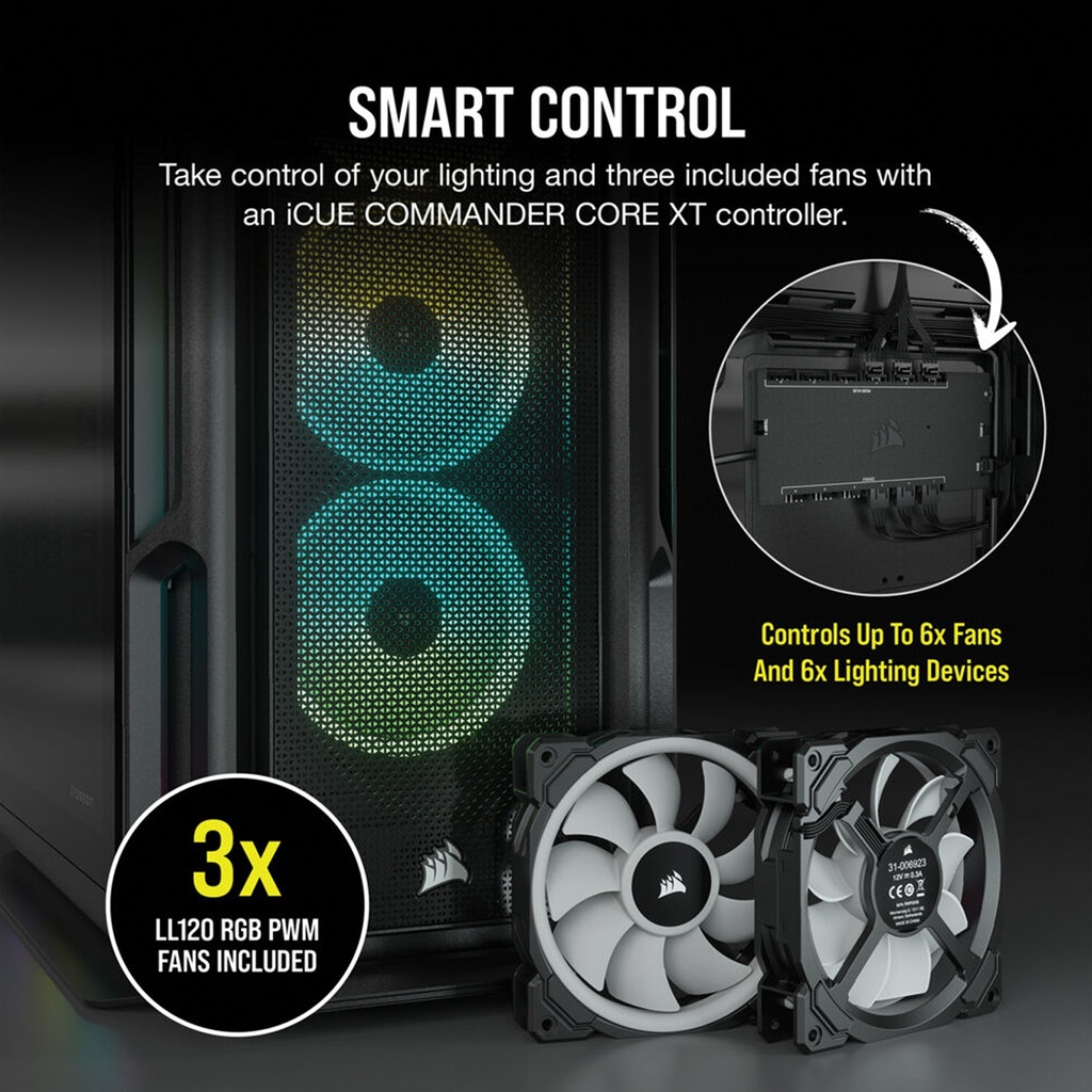 Corsair iCUE 5000T RGB Tempered Glass With 3 RGB & 1 Rear Fans Full-Tower ATX PC Case - Black