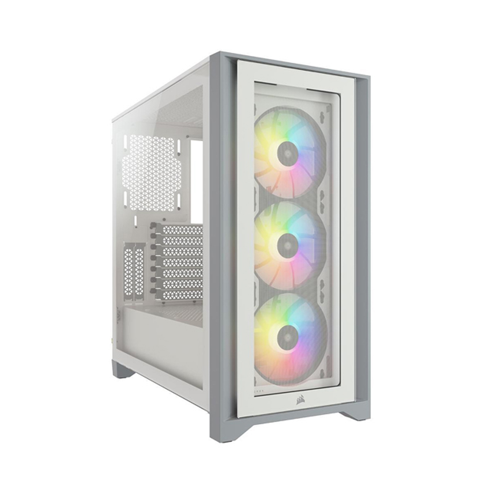 Corsair iCUE 4000X Mid-Tower Side Tempered Glass Panel Case with 3 RGB Fans - White