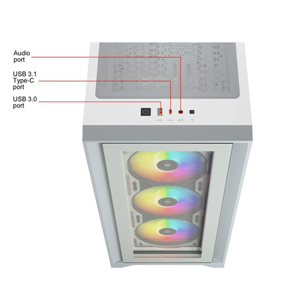 Corsair iCUE 4000X Mid-Tower Side Tempered Glass Panel Case with 3 RGB Fans - White