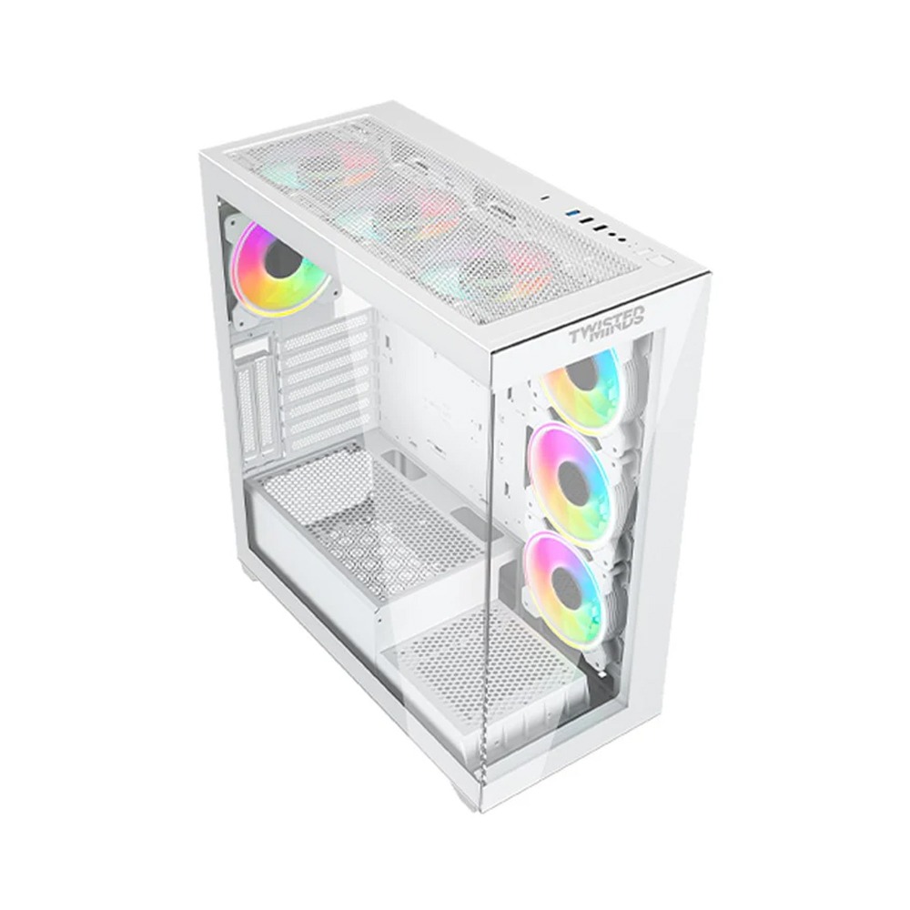 Twisted Minds Quantum Mid-Tower Two Panel Front & Left Side Tempered Glass Case with 7 ARGB Fans - White