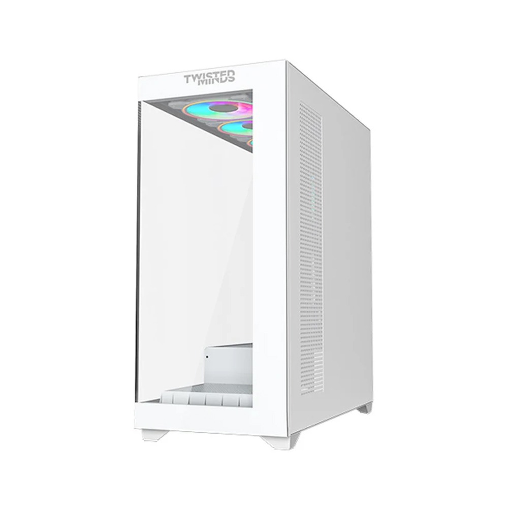 Twisted Minds Quantum Mid-Tower Two Panel Front & Left Side Tempered Glass Case with 7 ARGB Fans - White