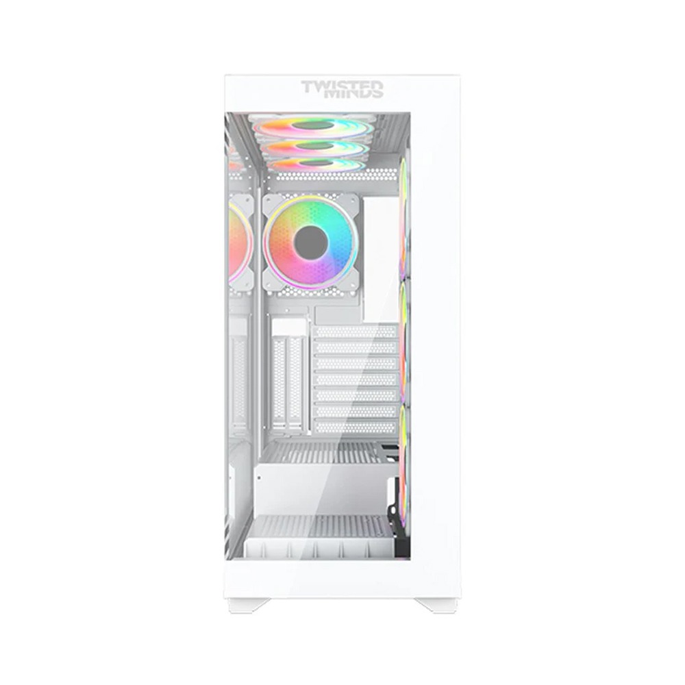 Twisted Minds Quantum Mid-Tower Two Panel Front & Left Side Tempered Glass Case with 7 ARGB Fans - White