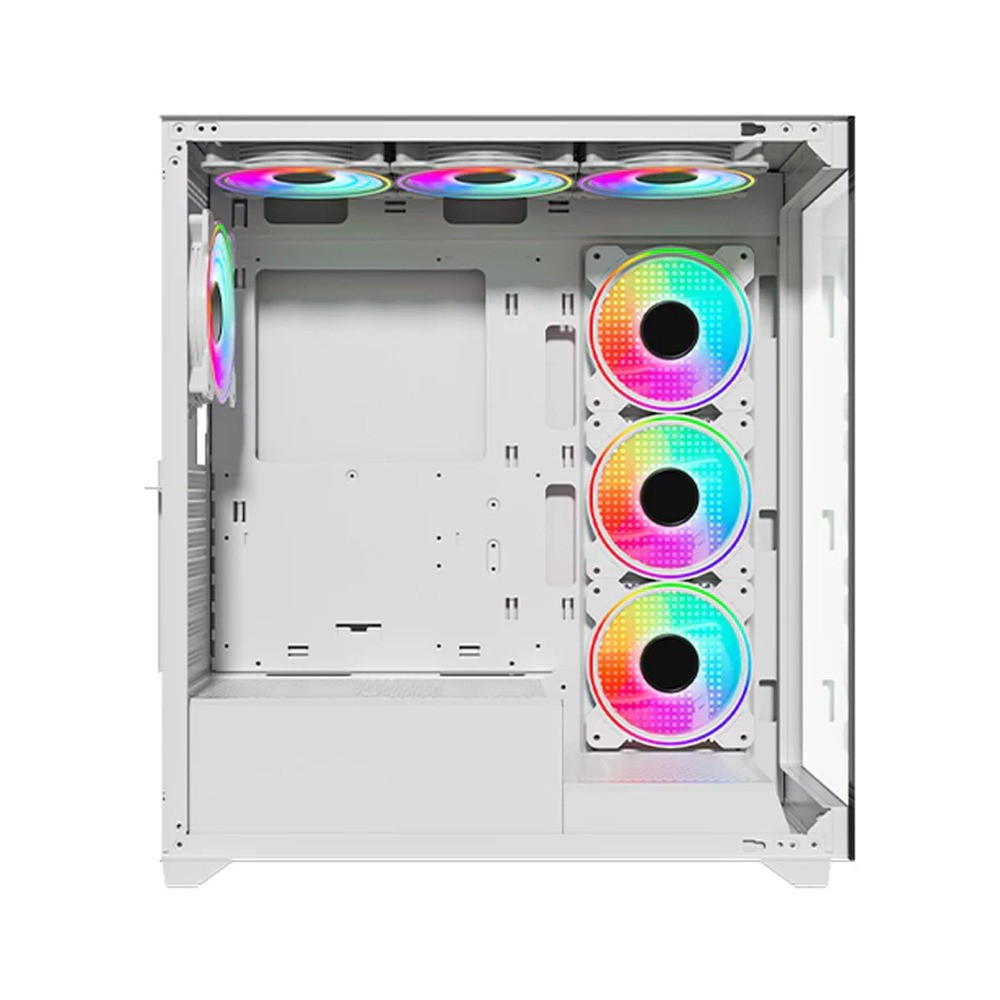 Twisted Minds Quantum Mid-Tower Two Panel Front & Left Side Tempered Glass Case with 7 ARGB Fans - White