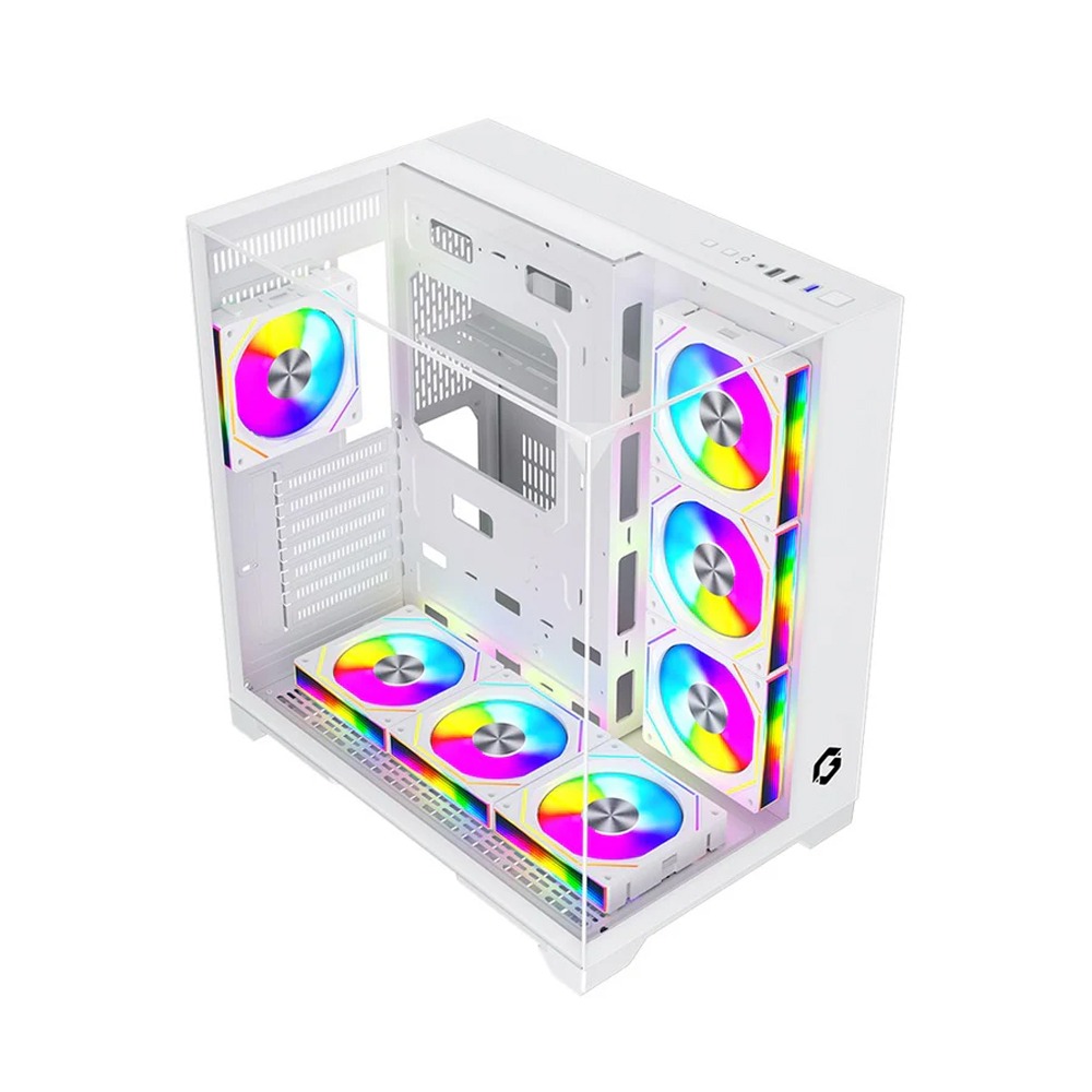 GameOn Valkyrie I Series Mid Tower Three Panel Front,Top & Left Side Tempered Glass Case With 7 RGB Fans - White