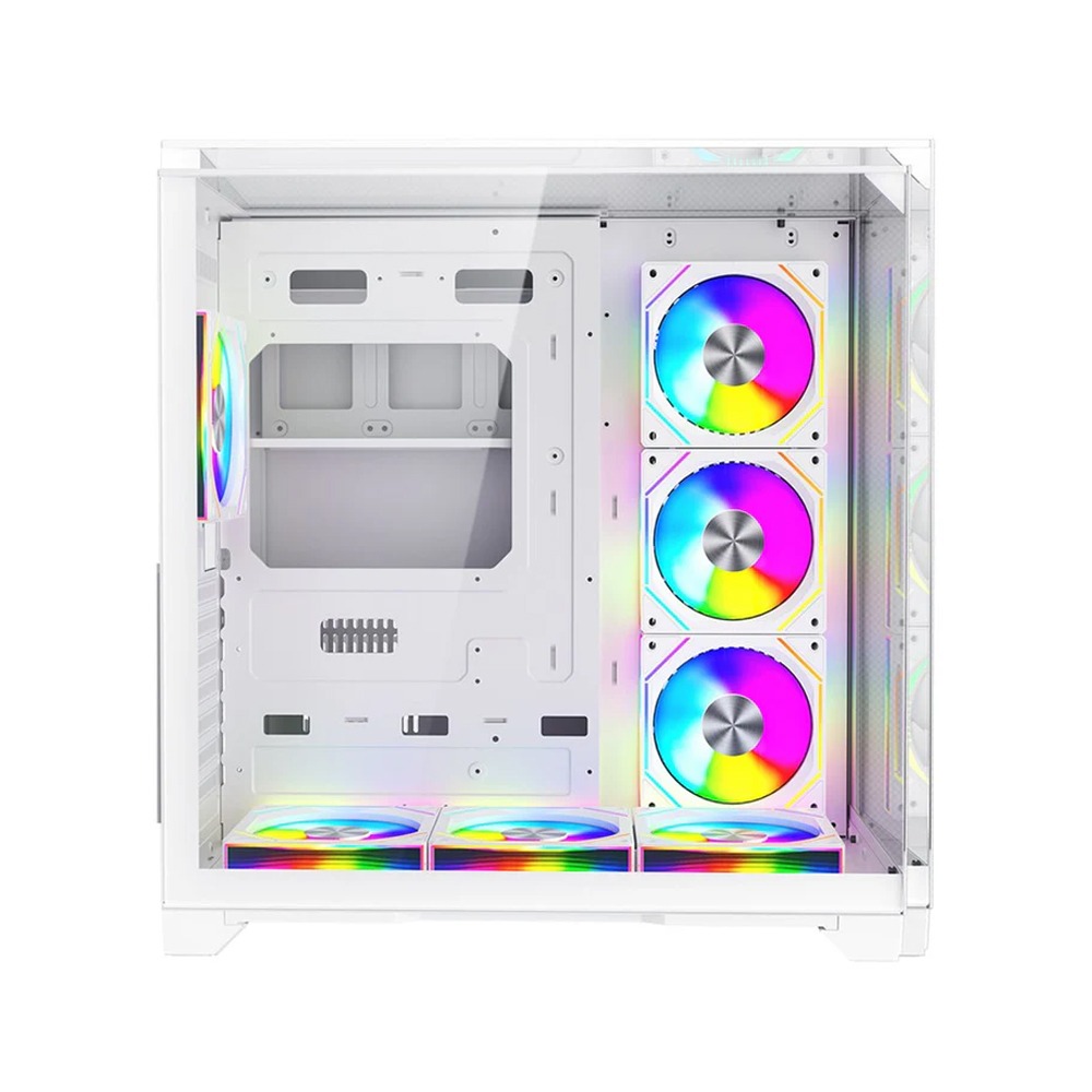 GameOn Valkyrie I Series Mid Tower Three Panel Front,Top & Left Side Tempered Glass Case With 7 RGB Fans - White