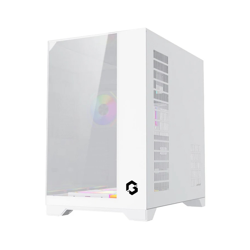 GameOn Valkyrie I Series Mid Tower Three Panel Front,Top & Left Side Tempered Glass Case With 7 RGB Fans - White