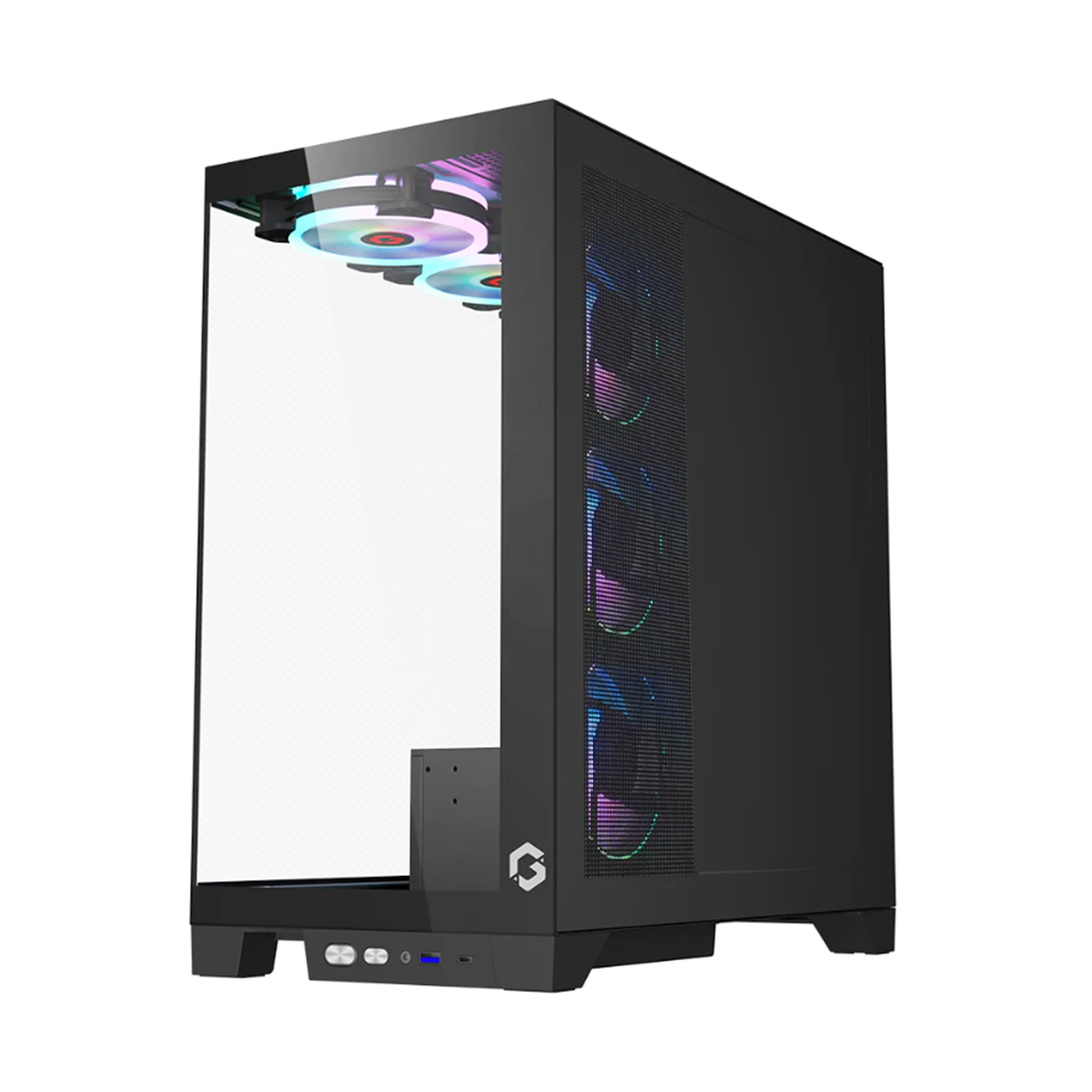 GameOn Emperor Mid Night IV Series Mid Tower Tempered Glass Side Panel Case with 7 ARGB Fans - Black