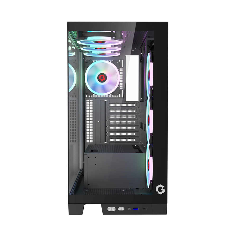 GameOn Emperor Mid Night IV Series Mid Tower Tempered Glass Side Panel Case with 7 ARGB Fans - Black