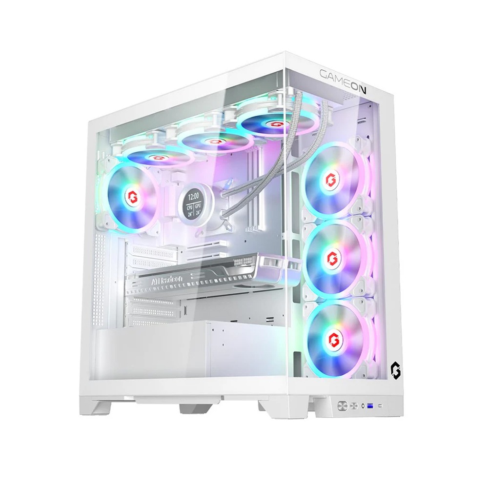 GameOn Emperor Mid Night IV Series Mid Tower Tempered Glass Side Panel Case with 7 ARGB Fans - White