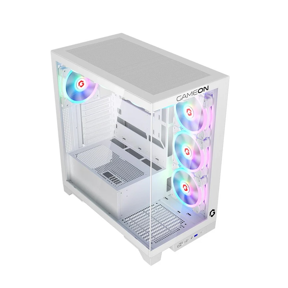 GameOn Emperor Mid Night IV Series Mid Tower Tempered Glass Side Panel Case with 7 ARGB Fans - White