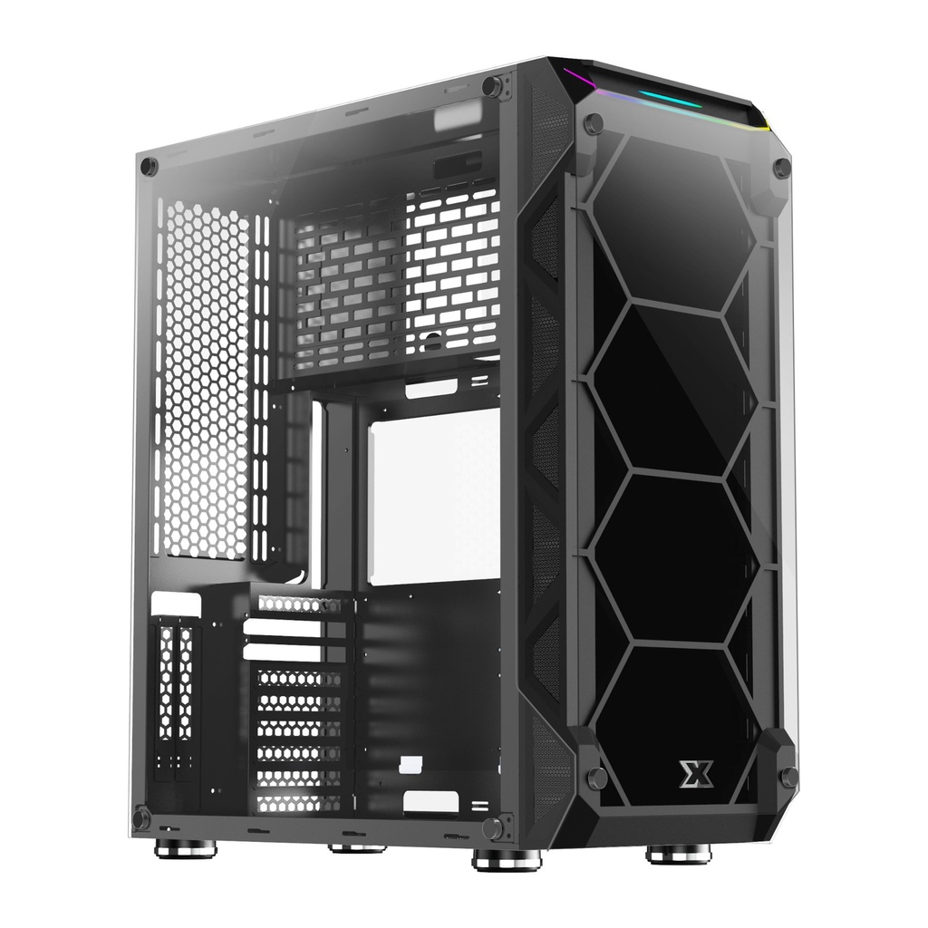 Xigmatek Overtake 3 Side Tempered Glass Panel Case with 6 Rainbow RGB Fans - Black