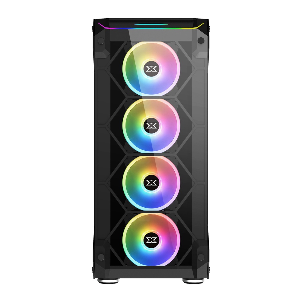 Xigmatek Overtake 3 Side Tempered Glass Panel Case with 6 Rainbow RGB Fans - Black