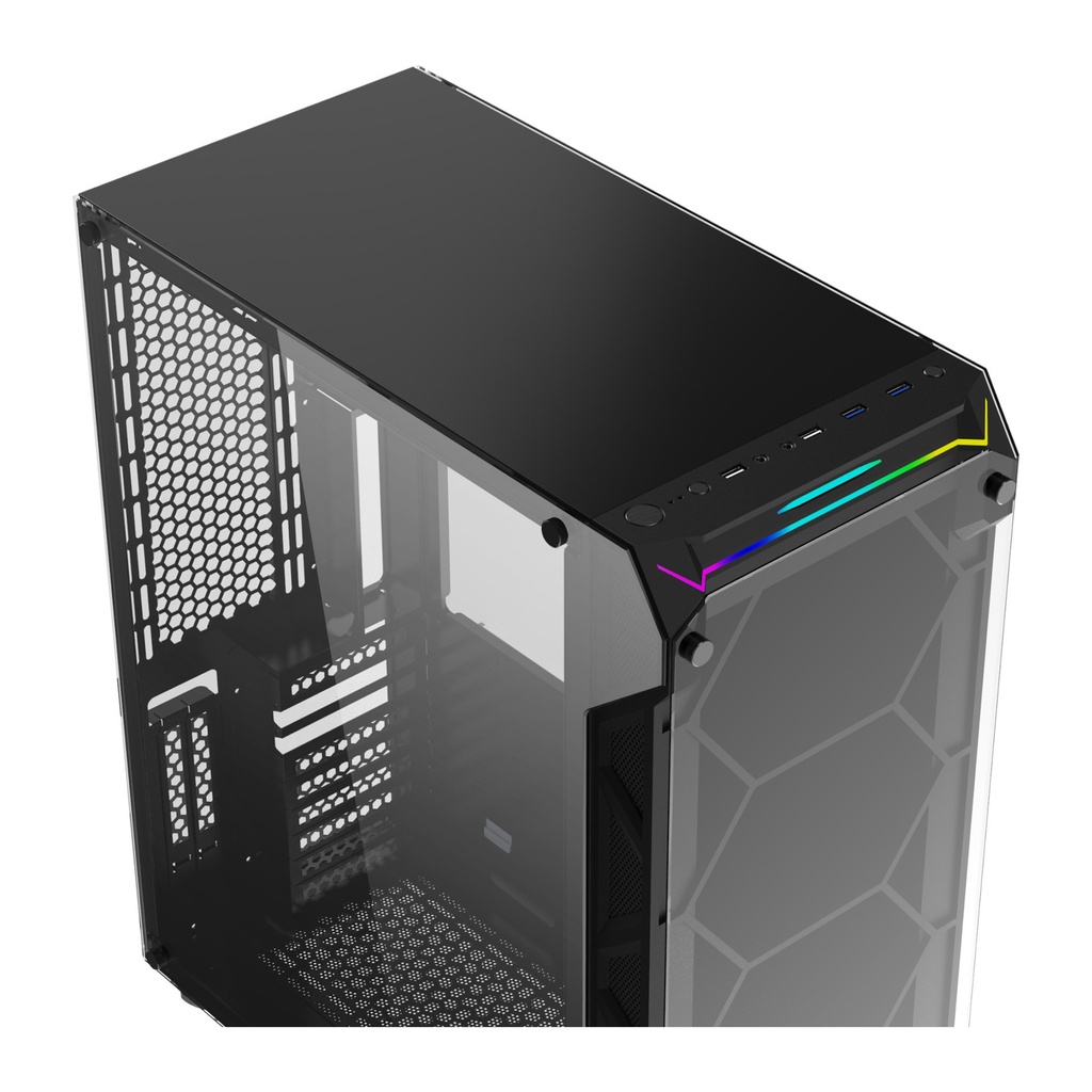 Xigmatek Overtake 3 Side Tempered Glass Panel Case with 6 Rainbow RGB Fans - Black