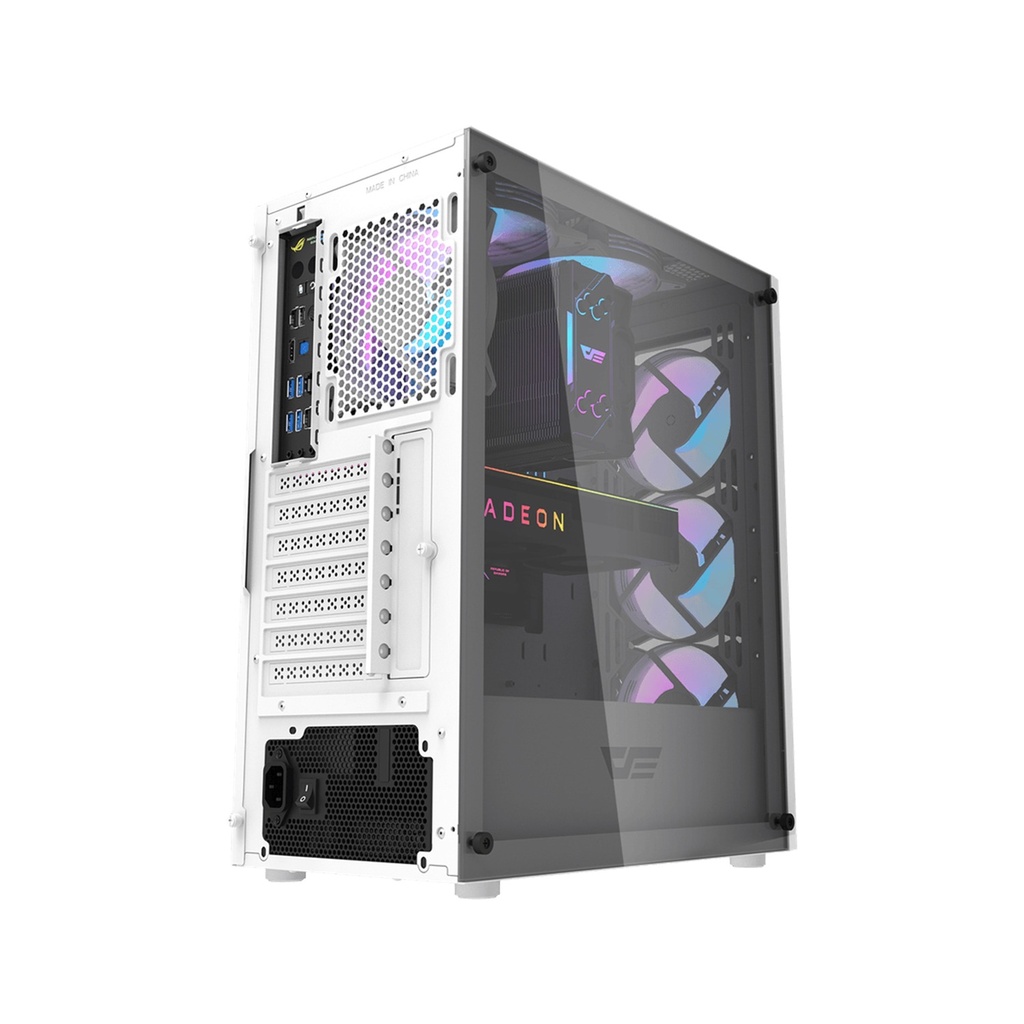 DarkFlash DK352 Plus ATX Mid Tower Front Panel Tempered Glass Side Panel Case With 4 ARGB Fans - White