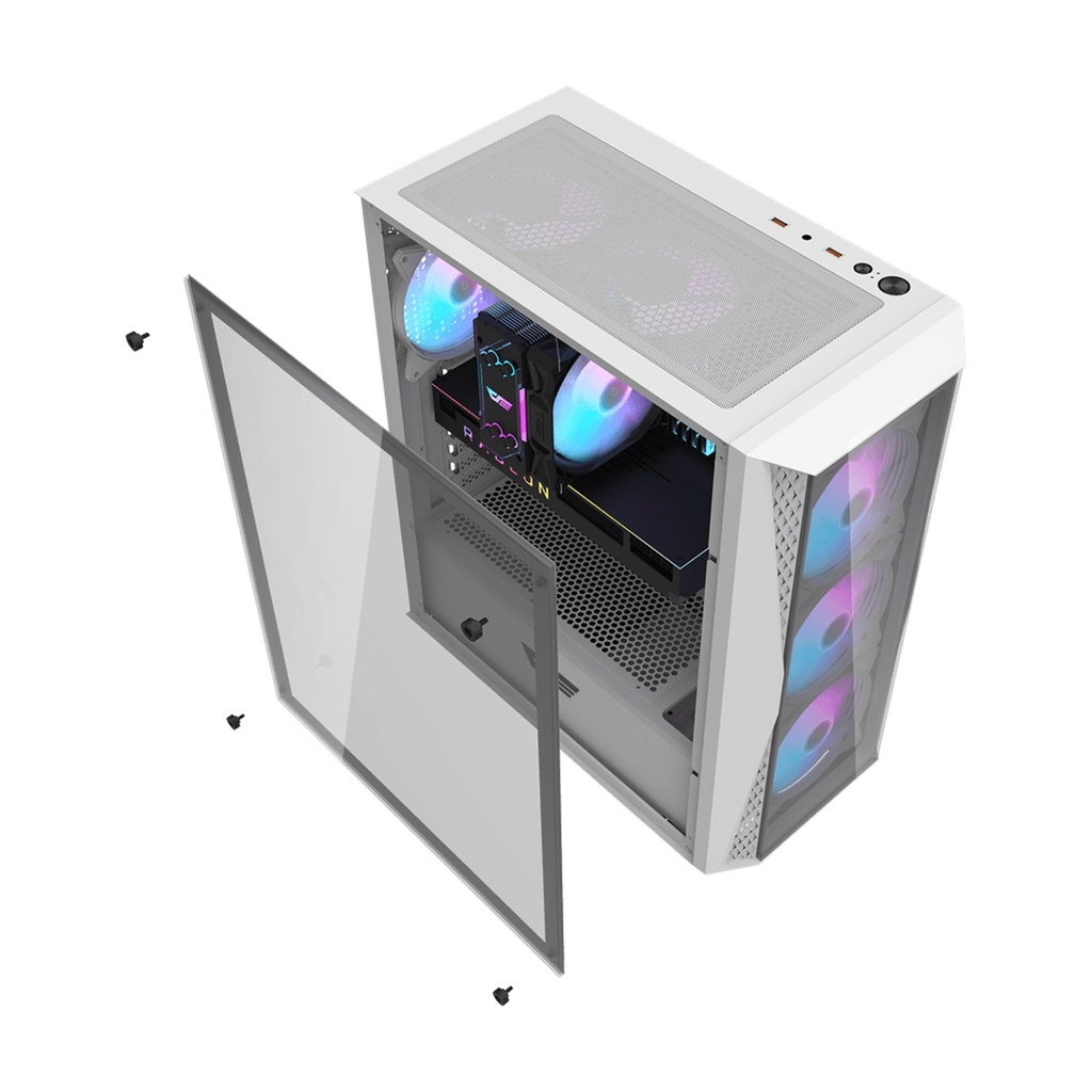 DarkFlash DK352 Plus ATX Mid Tower Front Panel Tempered Glass Side Panel Case With 4 ARGB Fans - White