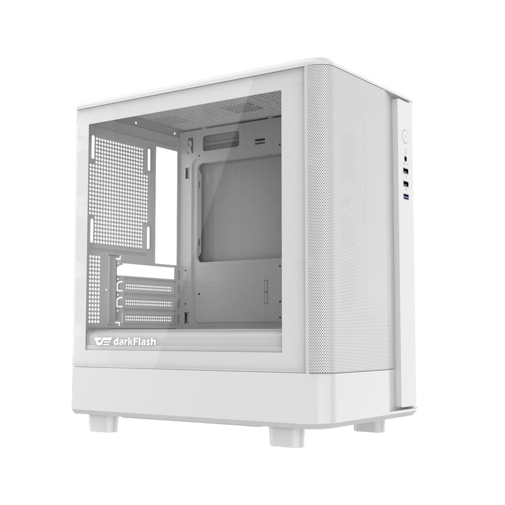 Darkflash DB330M M-ATX Fornt & Left Side Tempered Glass Panel Case With 3 ARGB Fans - White
