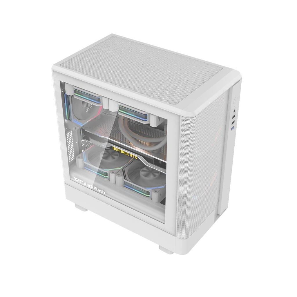 Darkflash DB330M M-ATX Fornt & Left Side Tempered Glass Panel Case With 3 ARGB Fans - White