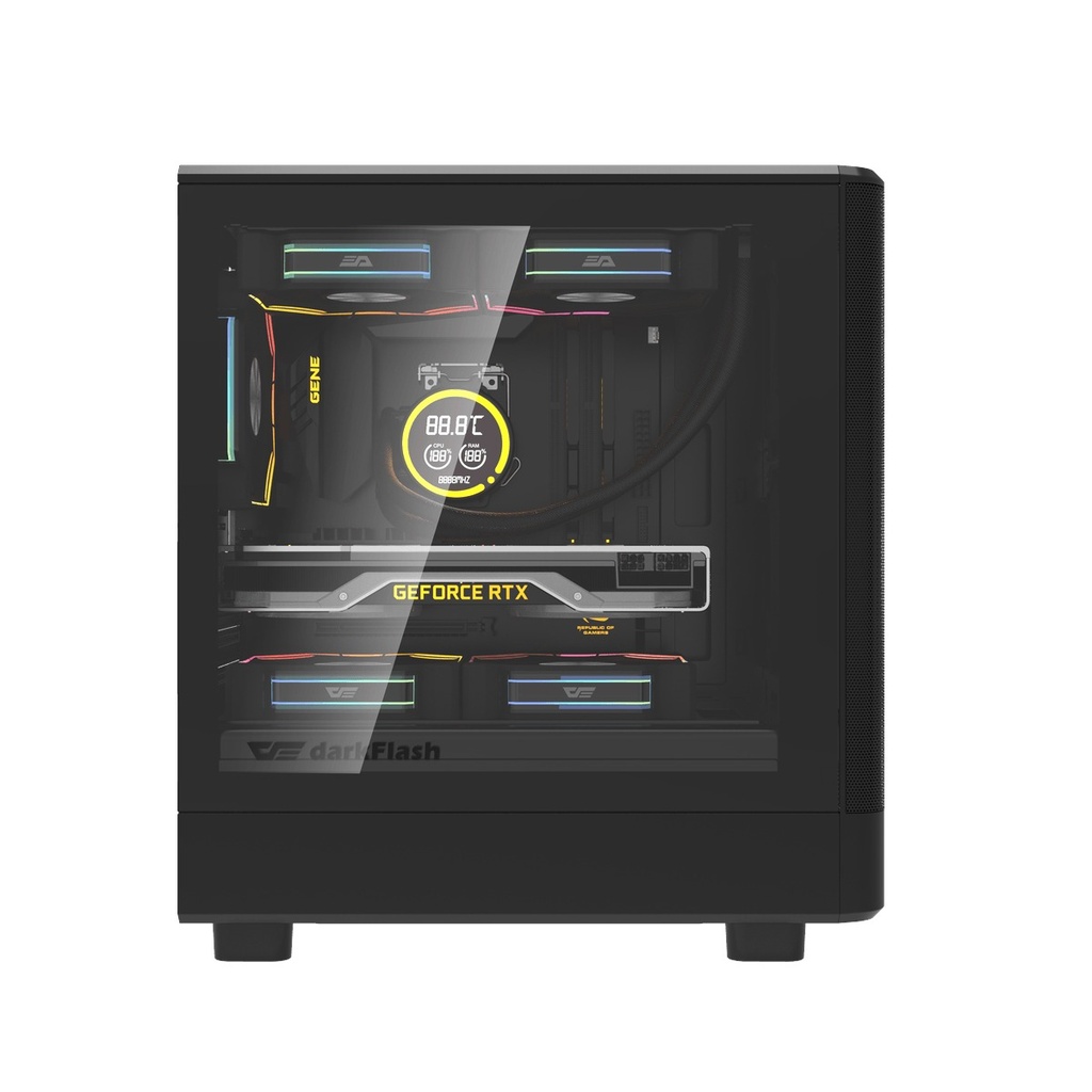 Darkflash DB330M M-ATX Fornt & Left Side Tempered Glass Panel Case With 3 ARGB Fans - Black