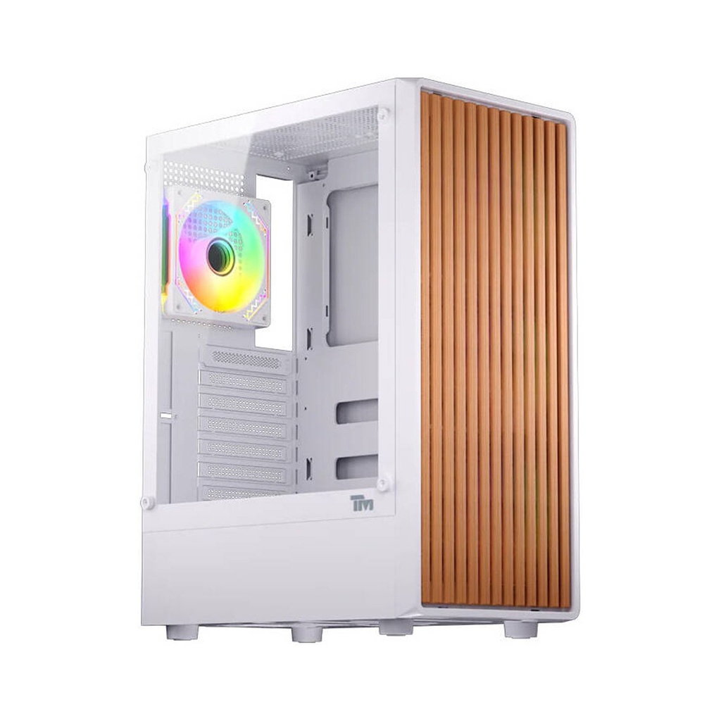 Twisted Minds WoodX Series ATX Mid Tower Gaming Case - White (4 ARGB Fans Included)