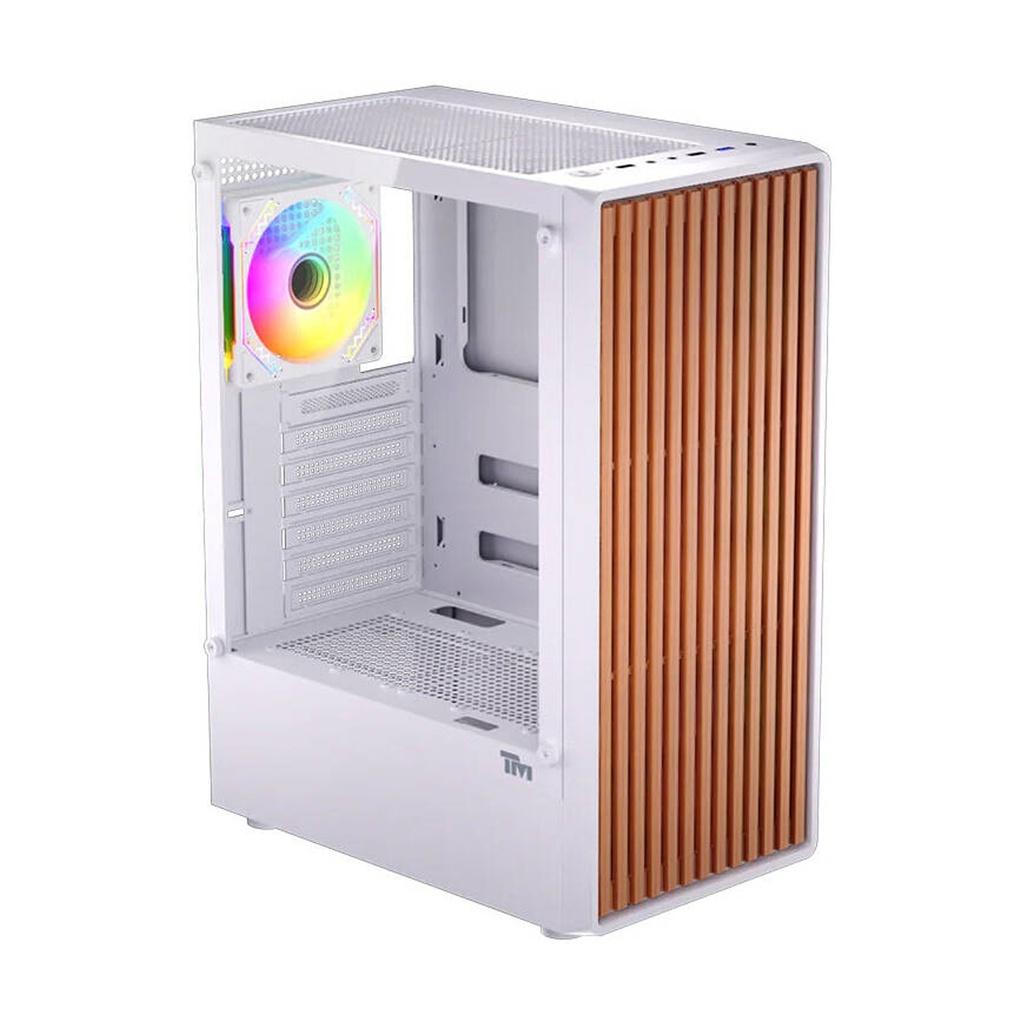 Twisted Minds WoodX Series ATX Mid Tower Gaming Case - White (4 ARGB Fans Included)