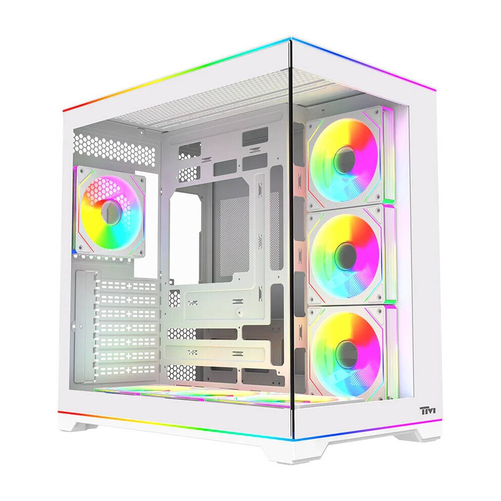Twisted Minds Rampage Series ATX Mid Tower Gaming Case - White (7 ARGB Fans Included)