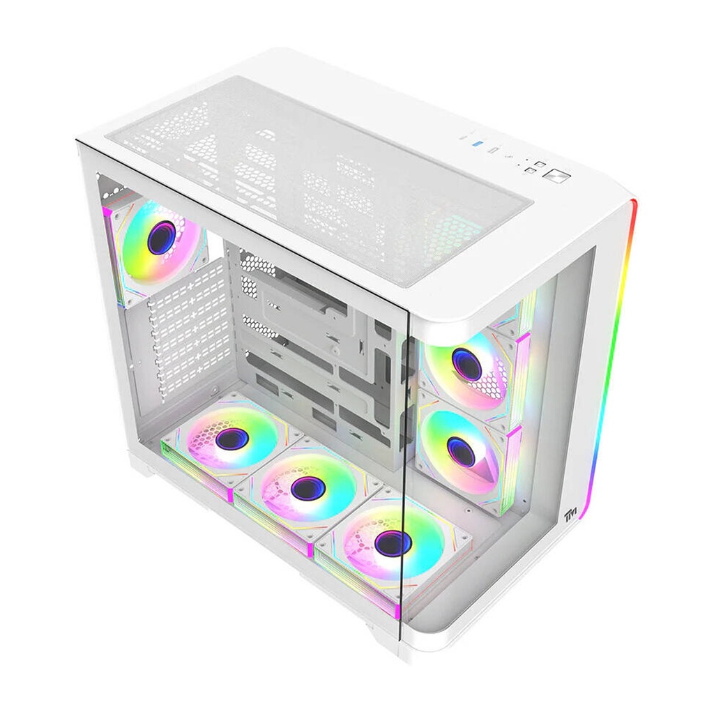 Twisted Minds Flux Series ATX Mid Tower Gaming Case - White (7 ARGB Fans Included)