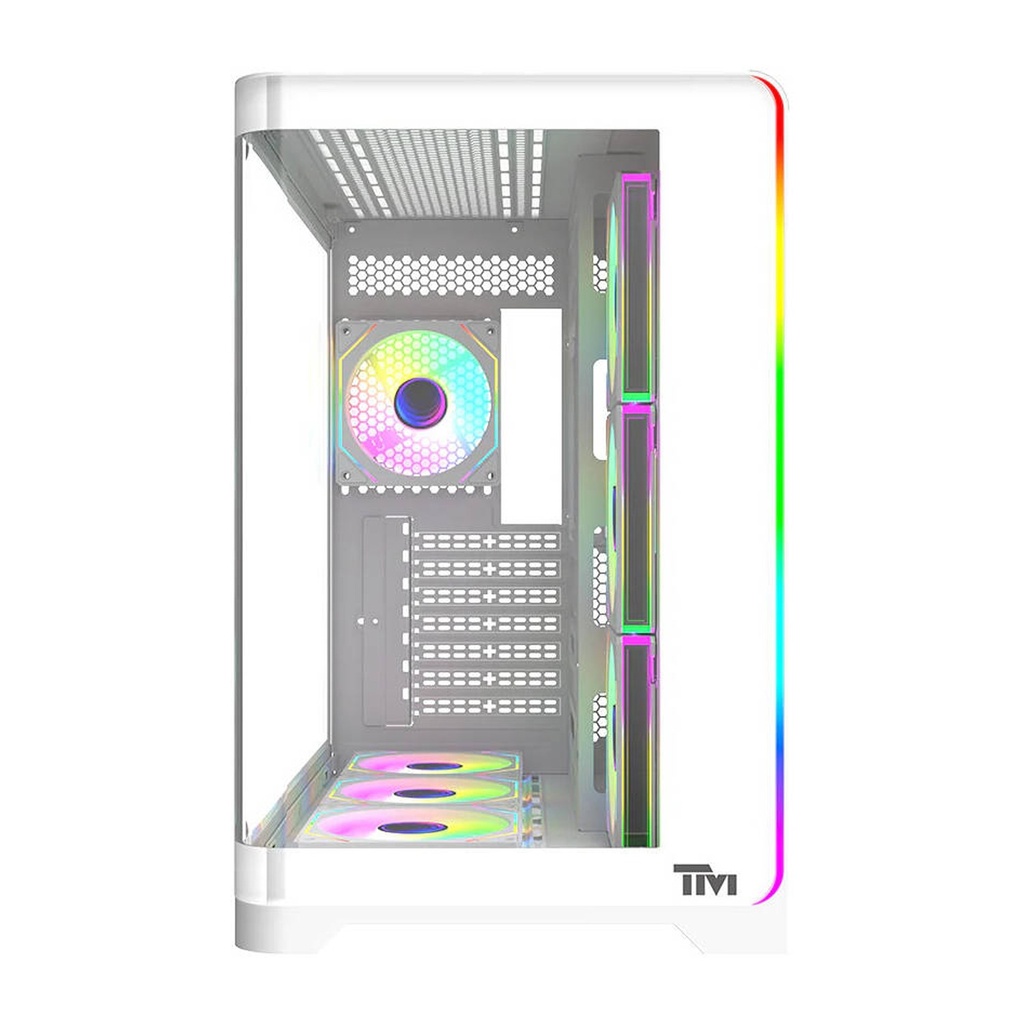 Twisted Minds Flux Series ATX Mid Tower Gaming Case - White (7 ARGB Fans Included)