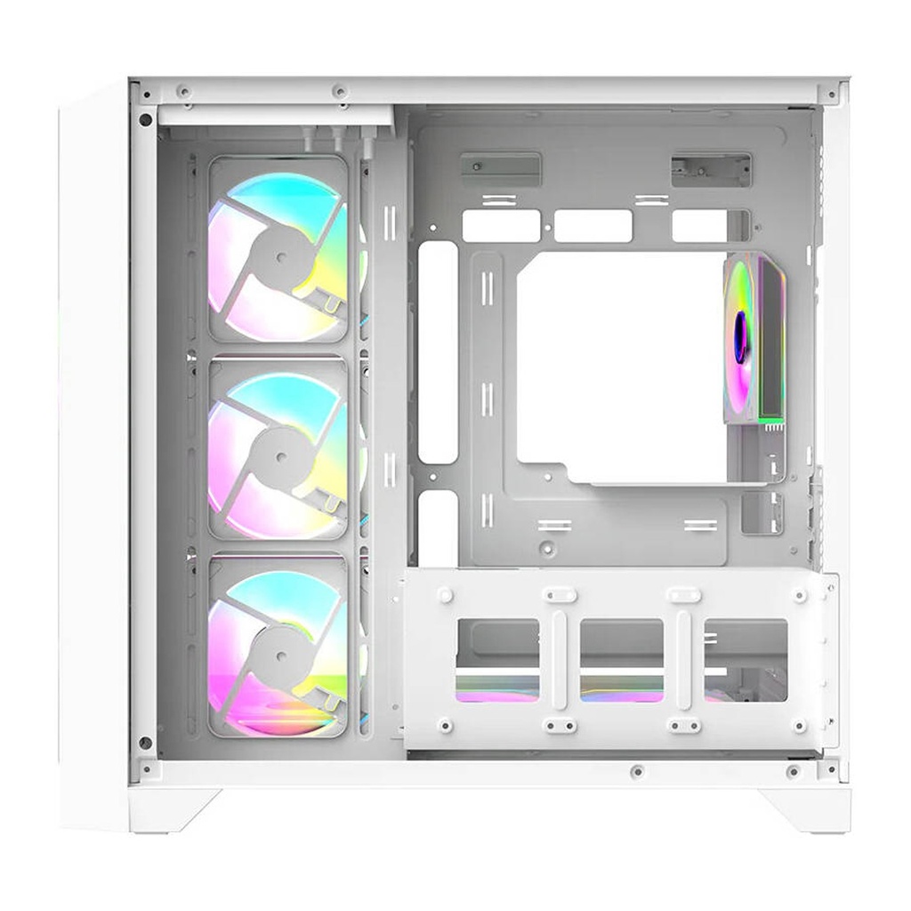 Twisted Minds Flux Series ATX Mid Tower Gaming Case - White (7 ARGB Fans Included)