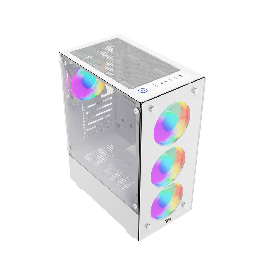 Twisted Minds Nova Series ATX Mid Tower Gaming Case - White (4 ARGB Fans Included)